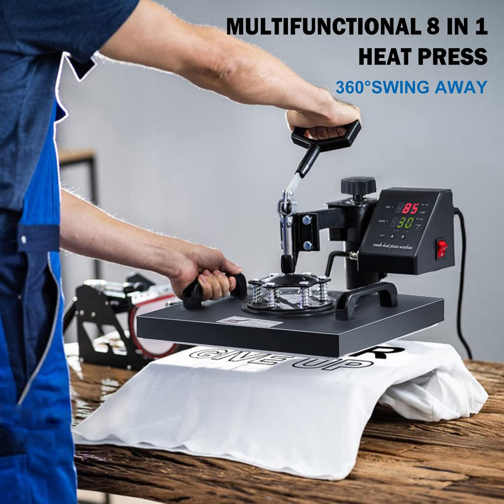 Heat Press 15x15 Inch 8 in 1 Heat Press Machine, Swing Away T Shirt Pressing Machine Digital Control, Multifunction