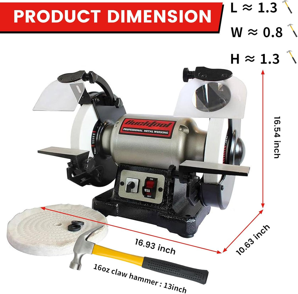 8" 1/2HP Dual Speed Bench Grinder Buffer Combo with Cast Iron Base | Low/High Speed Bench Grinder with