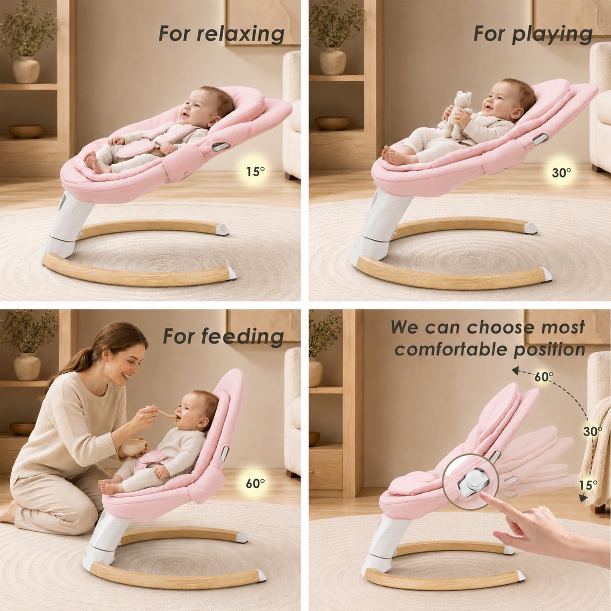 Baby Swing for Infants, Portable Electric Swing with Auto-Rocking Detection, 5 Speeds, 3 Heights, Remote Control, for