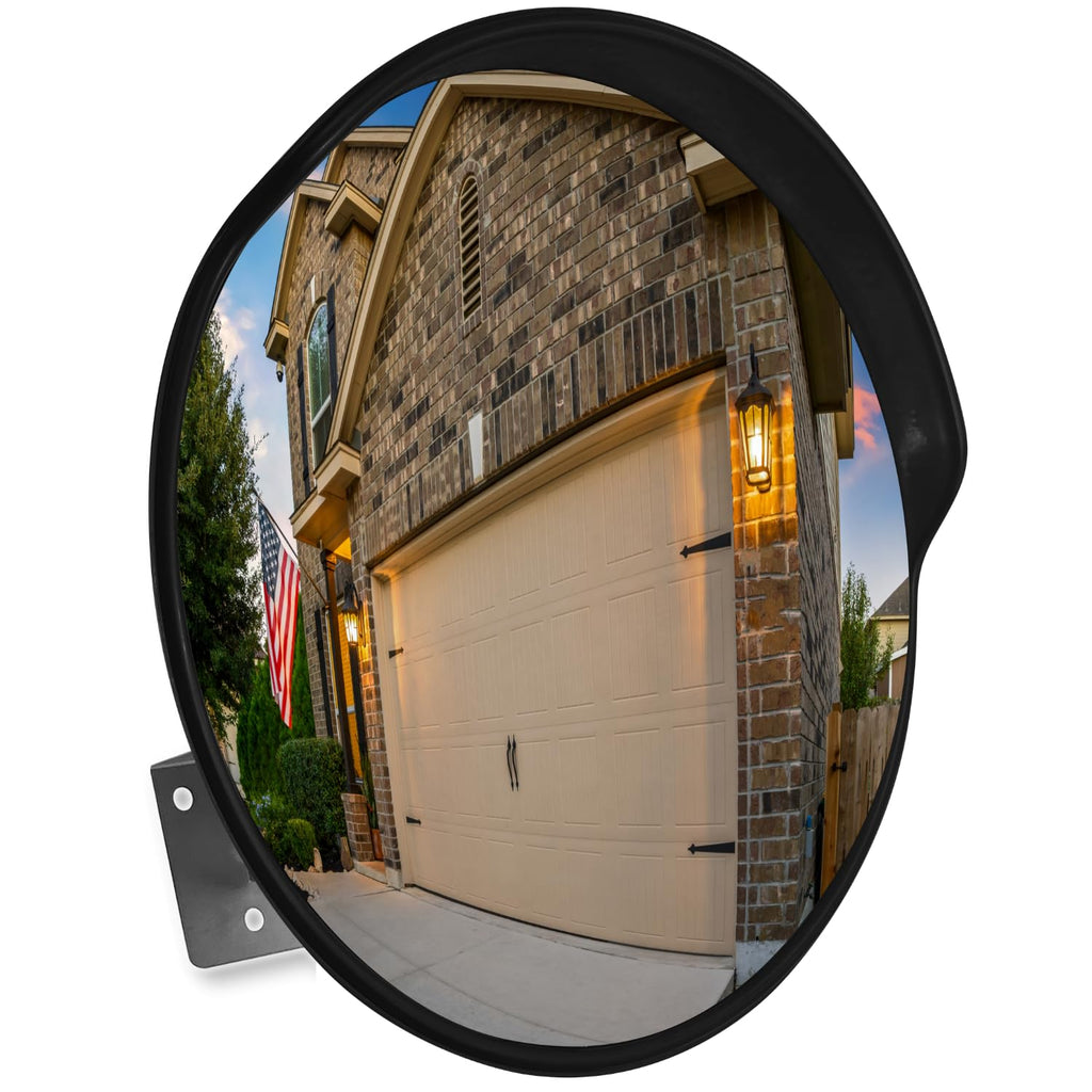 Large 24 Inch Convex Mirror for Blind Spots - Shatterproof Polycarbonate, 180° Wide View for Driveways