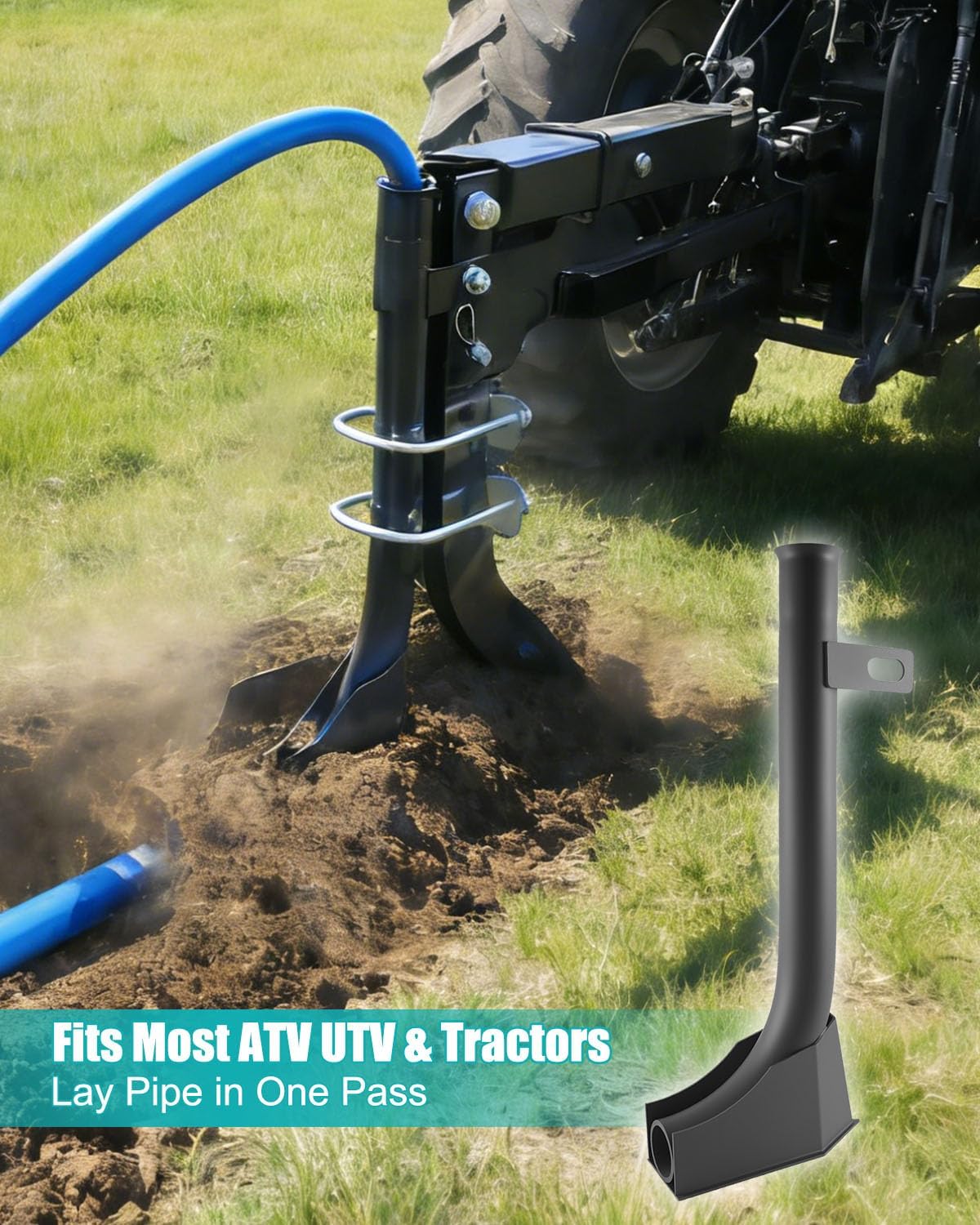 Pipe Layer Attachment Ripper Trencher Accessory for ATV UTV Tractor, Hose & Drip Irrigation Pipe Guide Tool