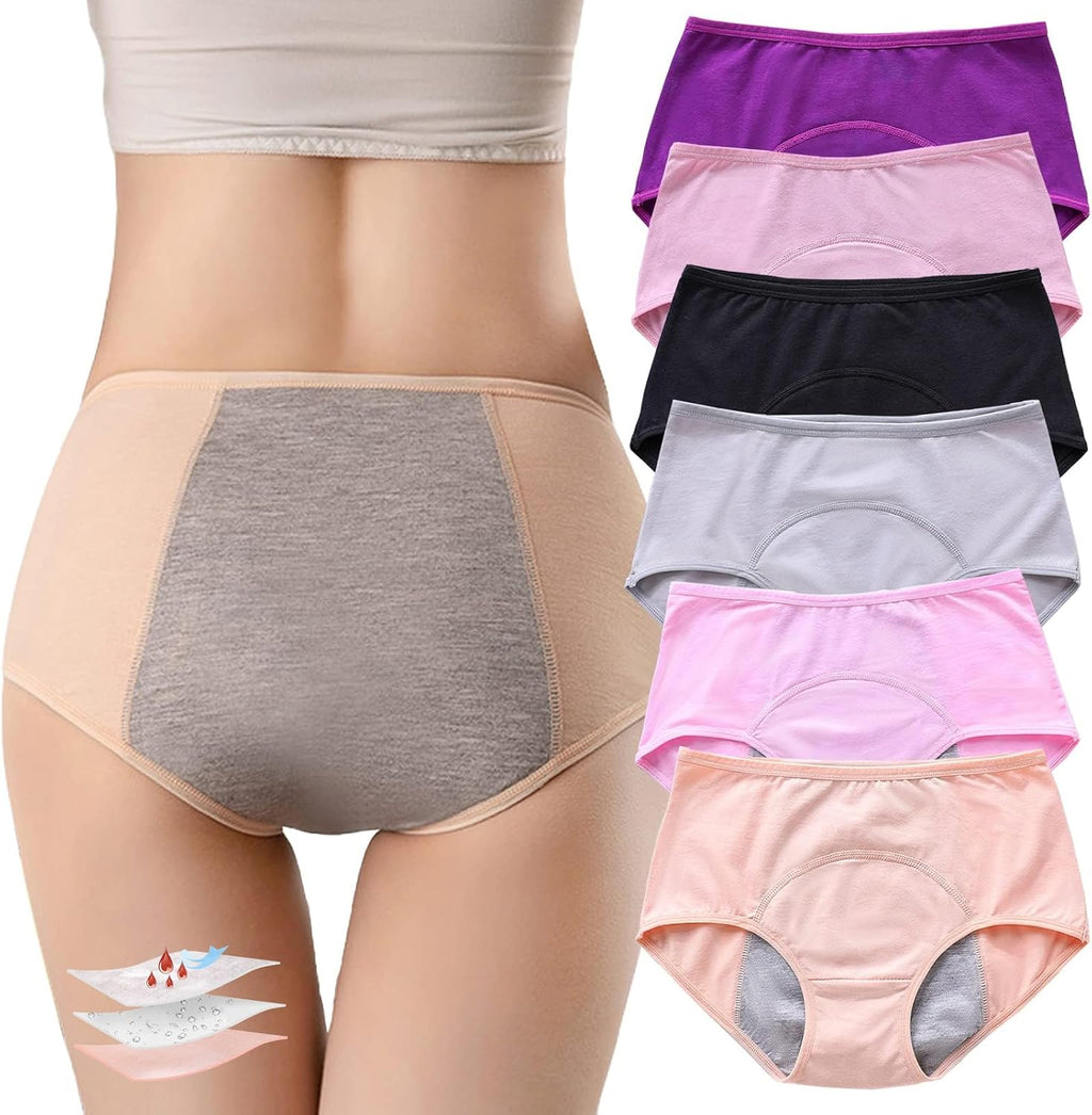 6Pcs Cotton Incontinence Underwear for Women, Middle Waisted Panties for Women over 60, Reusable Protective Briefs