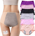 6Pcs Cotton Incontinence Underwear for Women, Middle Waisted Panties for Women over 60, Reusable Protective Briefs