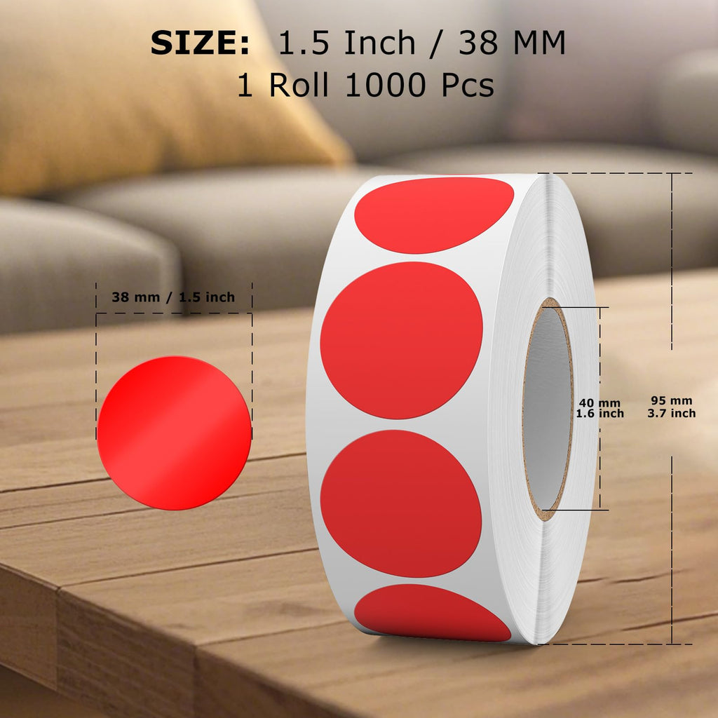 Red Round Stickers Roll 1.5 Inch Vinyl Dot Labels 1000 PCS