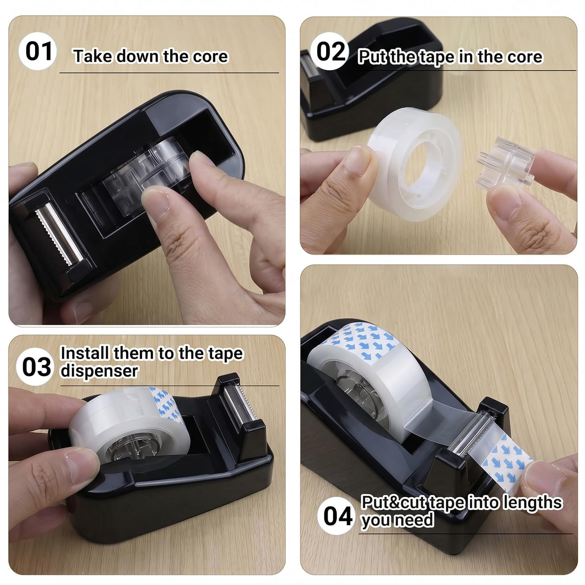 Desk Tape Dispenser, Cute Office Supplies, Non-Slip Base, Black