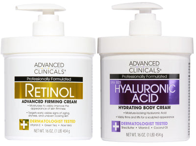 Retinol Body Cream + Hyaluronic Acid Moisturizer 2pc Skincare Set | Face Cream & Body Lotion For Women & Men Helps