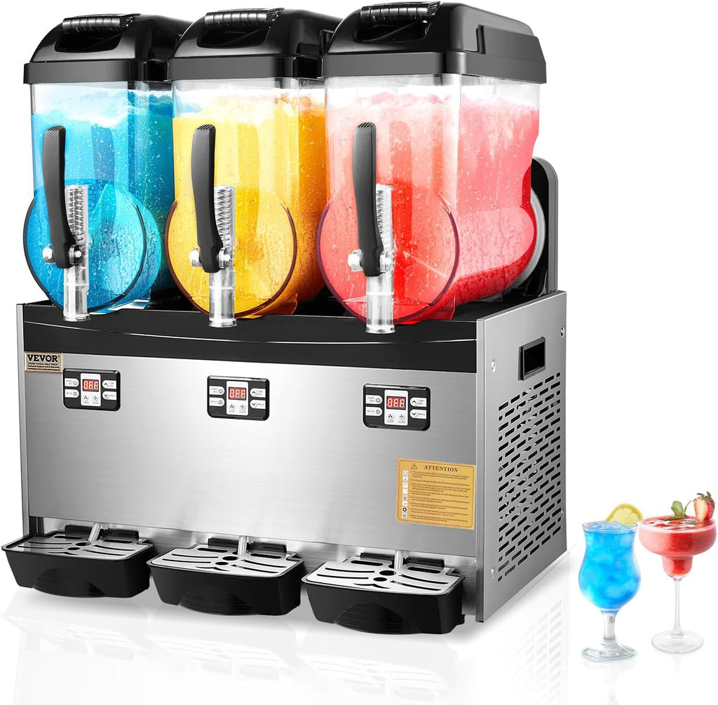 Commercial Slushy Machine, 12Lx3 Triple Tank Margarita Machine, 144 Cups Stainless Steel Margarita Smoothie Frozen