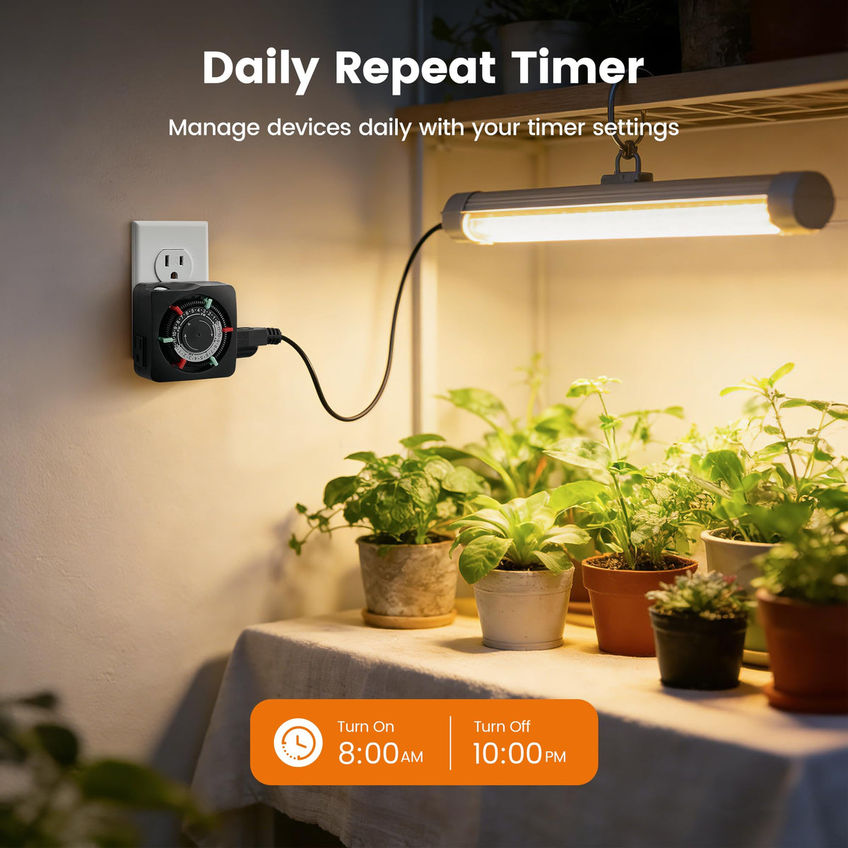 Mechanical Timer with 2 Grounded Outlets Indoor, 24-Hour