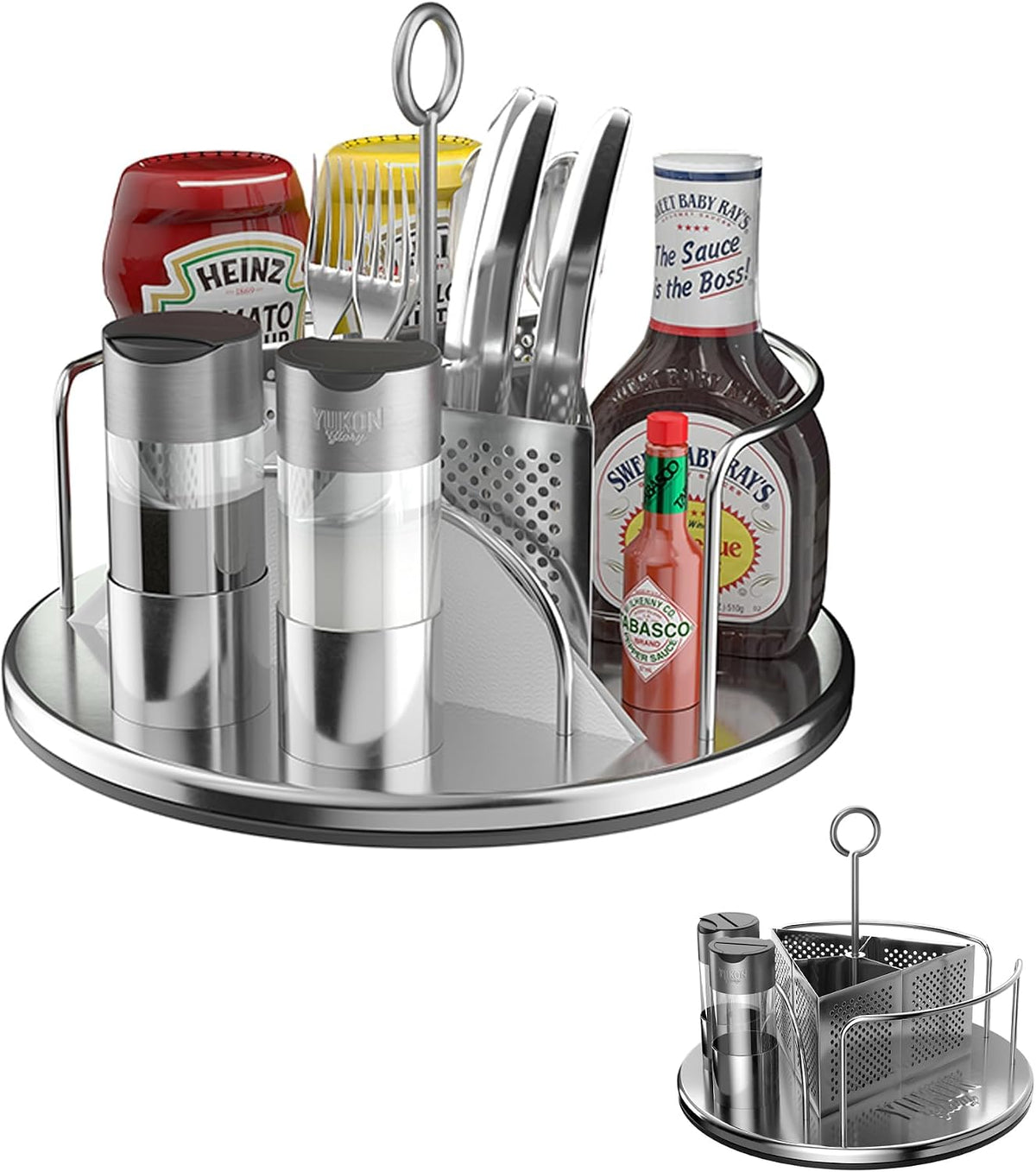 Rotating Condiment Caddy, Stainless, 360-Degree