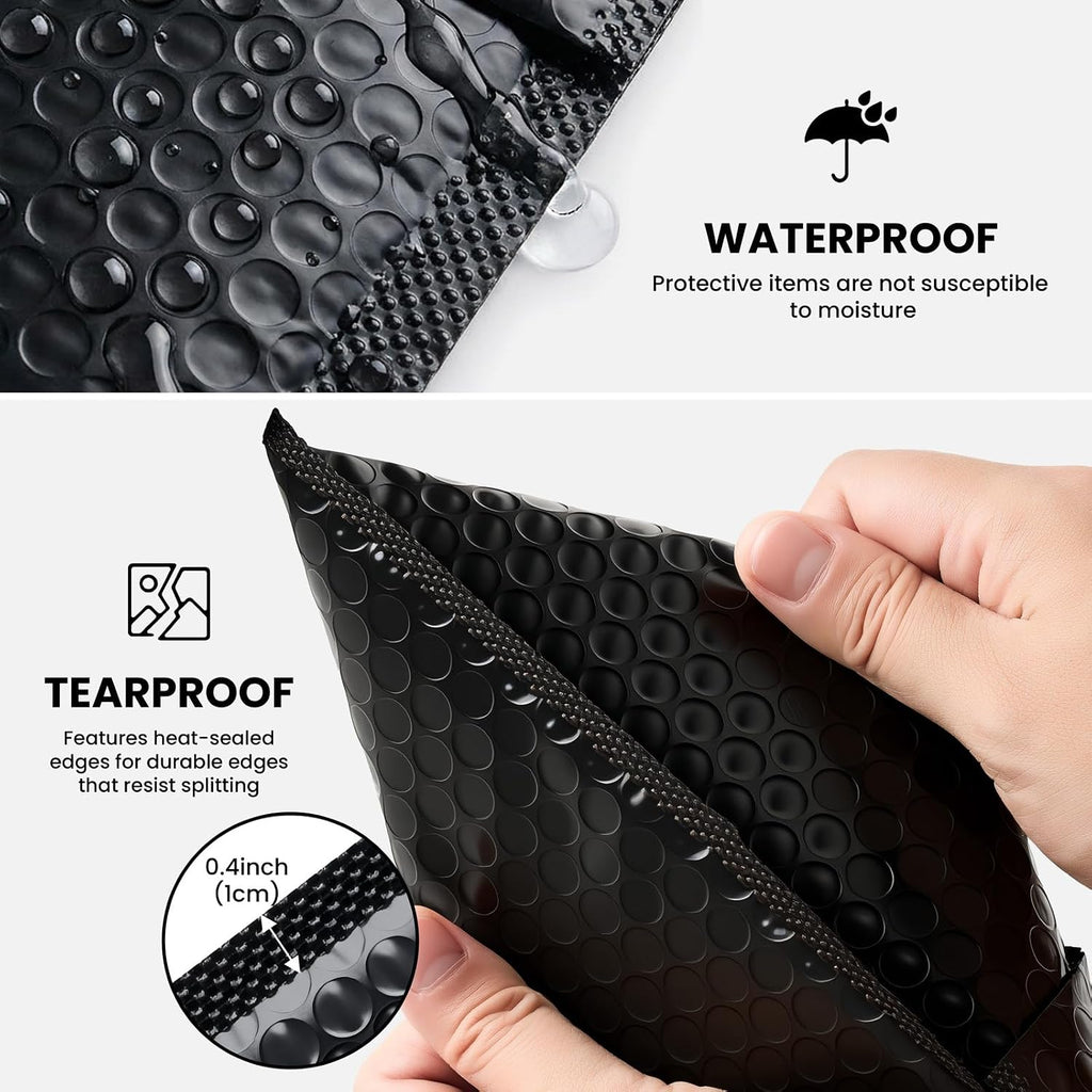 4x8in Black Bubble Mailers 100Pack, Self-Seal Waterproof Padded Envelopes