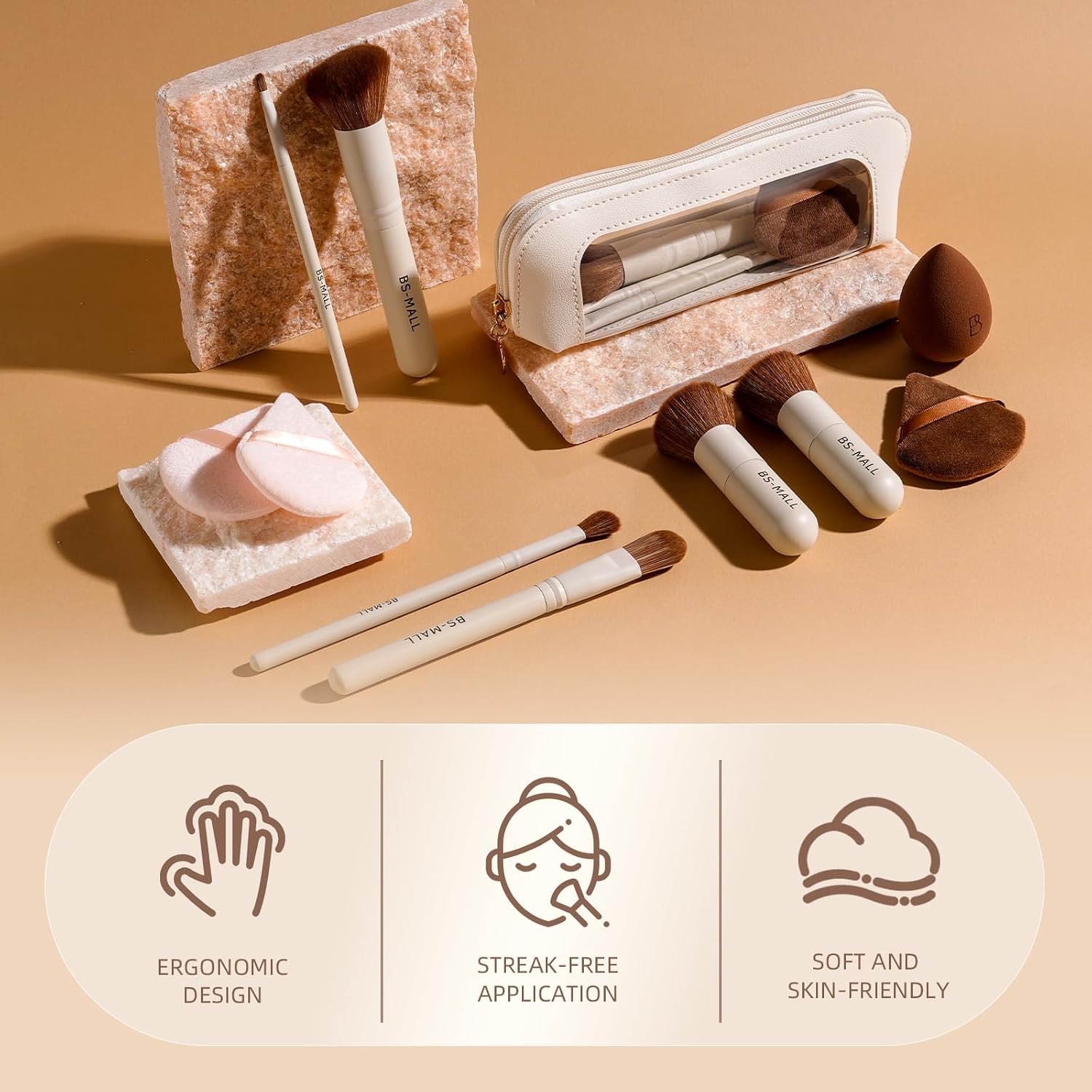 Makeup Brush Set 11Pcs Bamboo Synthetic Kabuki Brush Set Foundation Powder Blending Concealer Eye shadows Blush