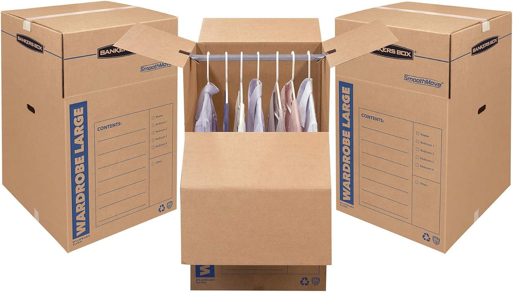 ‎Bankers Box 3-Pack Tall Wardrobe Moving Boxes, 24" x 24" x 40"