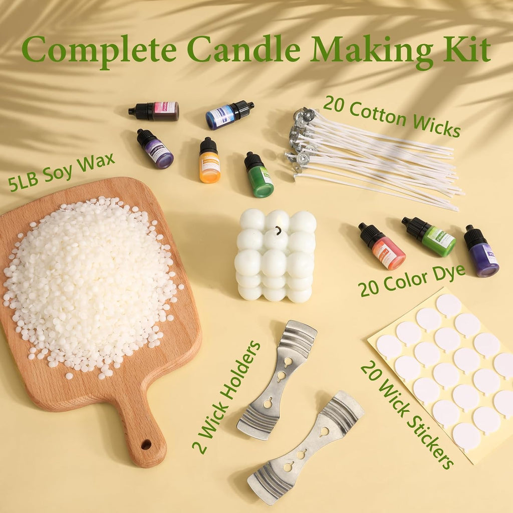5 lbs Soy Candle Wax for Candle Making,Natural Soy Wax Pellets | Soy Wax for Candle Making with 20 Liquid Dye,20