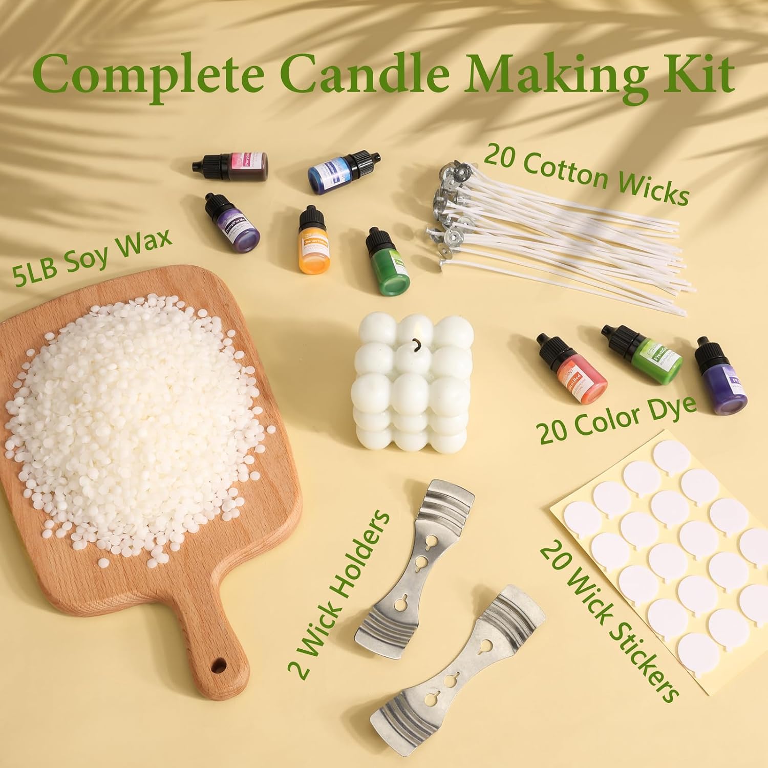 5 lbs Soy Candle Wax for Candle Making,Natural Soy Wax Pellets | Soy Wax for Candle Making with 20 Liquid Dye,20