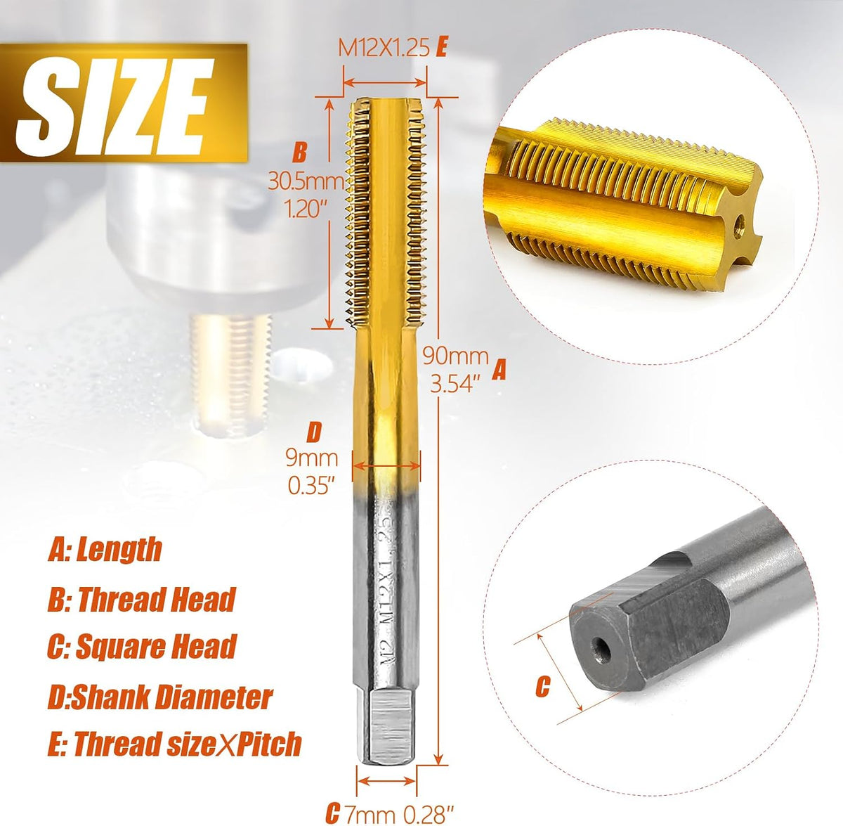 M12 X 1.25 Thread Tap for Metal, M12 X 1.25 M2 HSS Thread Milling Tap