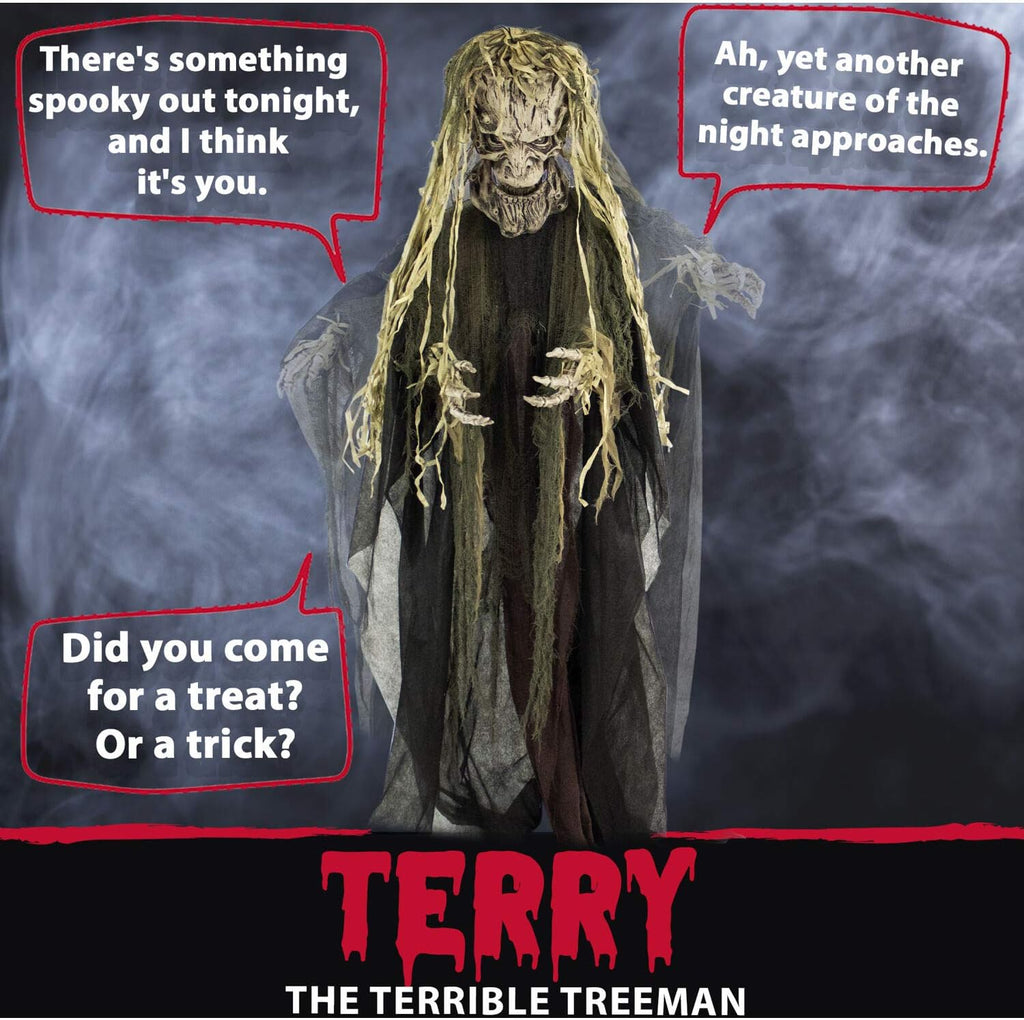 Life-Size Scary Talking Tree Man Halloween Animatronic with Touch Activated Lights and Sound, Battery Operated Indoor