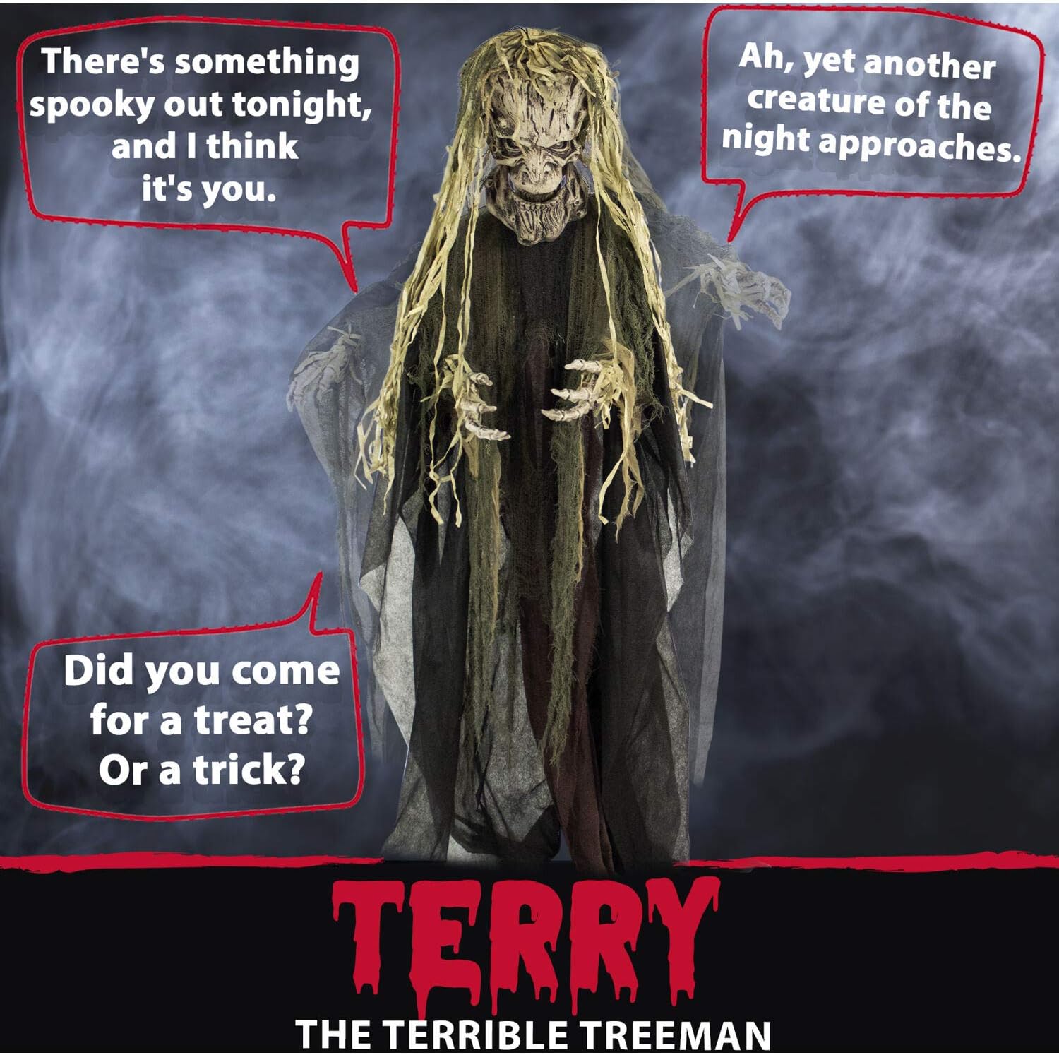 Life-Size Scary Talking Tree Man Halloween Animatronic with Touch Activated Lights and Sound, Battery Operated Indoor