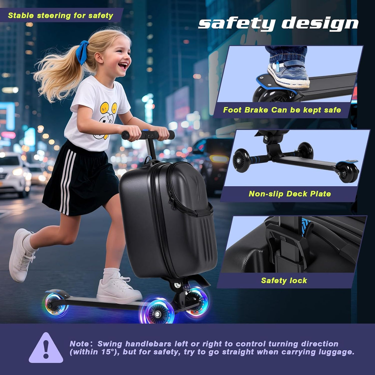 Foldable Ride On Scooter Suitcase with Front Opening, Lightweight Carry On Scooter Luggage for Adults, Teens &