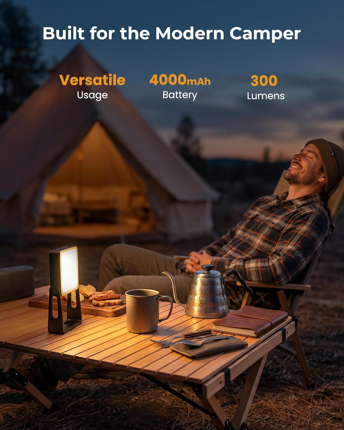 Rechargeable Camping Light Lamp, 2 Pack 4000mAh Dimmable LED Battery Powered Camping Lanterns with 360° Rotatable