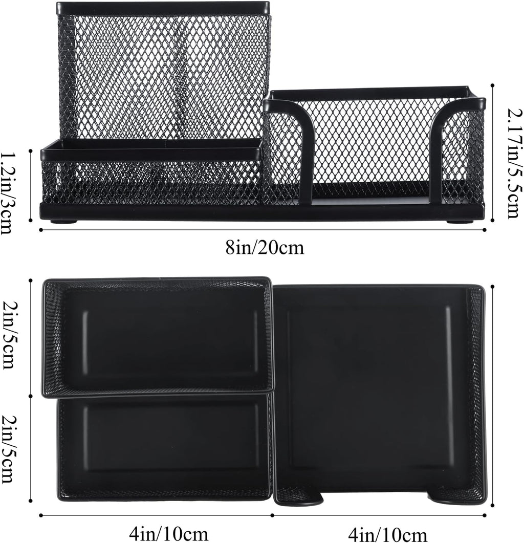 Mesh Pen Holder Desk Organizers Pencil Holder for Desk Black, 3 Compartments Metal Office Supply Organizer with