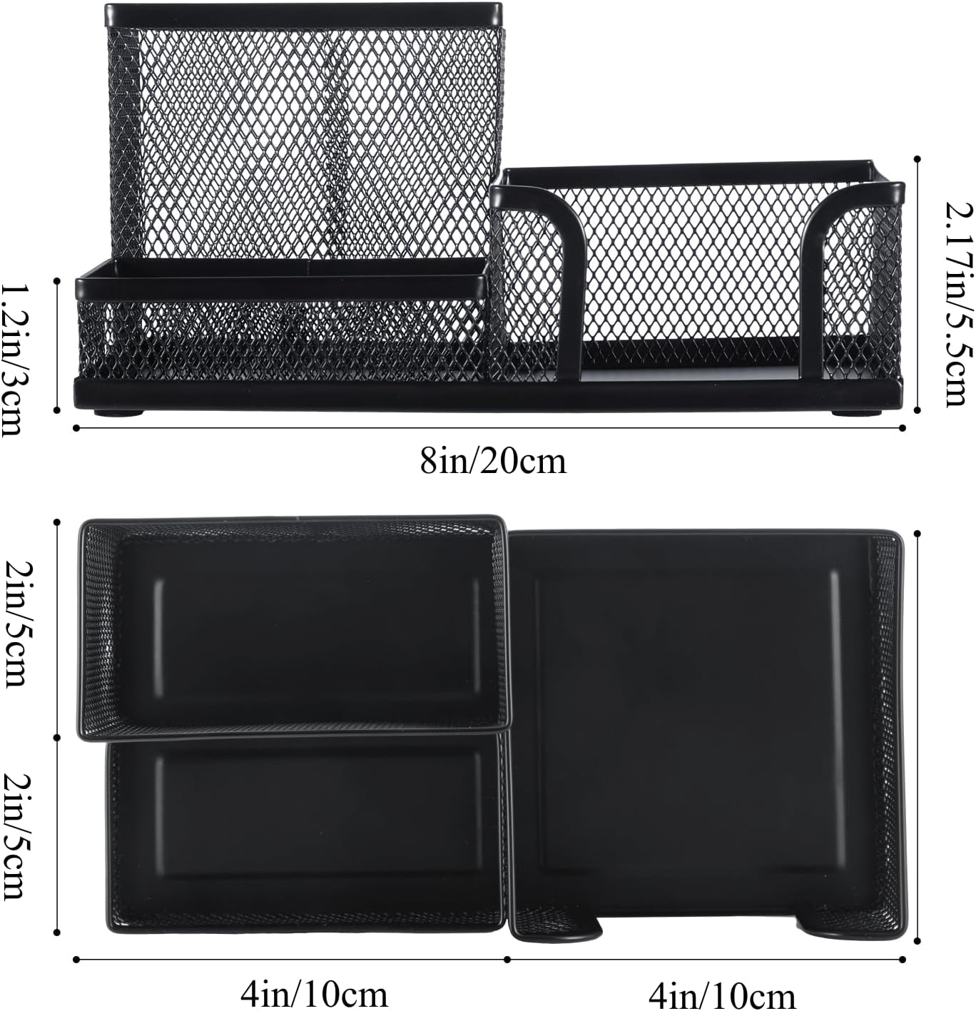 Mesh Pen Holder Desk Organizers Pencil Holder for Desk Black, 3 Compartments Metal Office Supply Organizer with