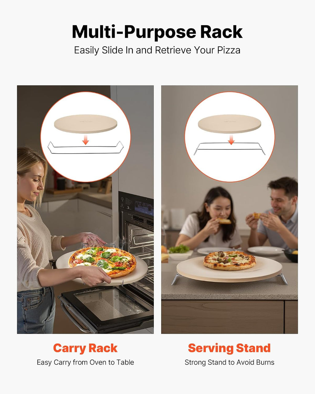 Pizza Stone, 16 in Round Pizza Stone, 0.67" Thick Extra Large Baking-Stone with Rack Stand, 1450℉ Heat-Resistant