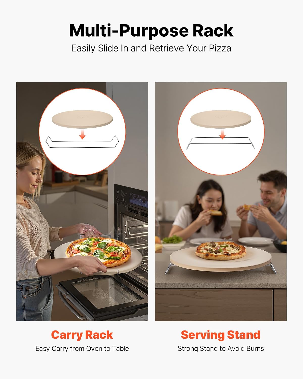 Pizza Stone, 16 in Round Pizza Stone, 0.67" Thick Extra Large Baking-Stone with Rack Stand, 1450℉ Heat-Resistant