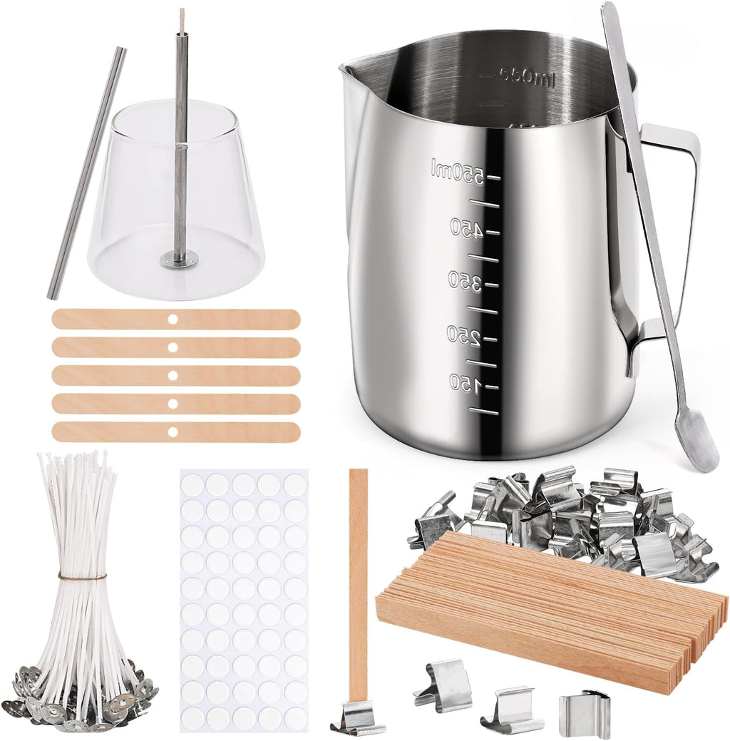 Candle Making Pouring Pot, Stainless Steel Wax Melting Pot with Candle Wicks, Wick Stickers & Holder for Scented