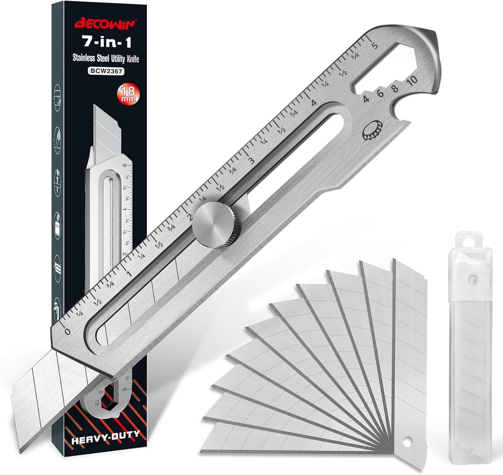 18mm Snap Off Utility Knife, Stainless Steel Heavy Duty Box Cutter