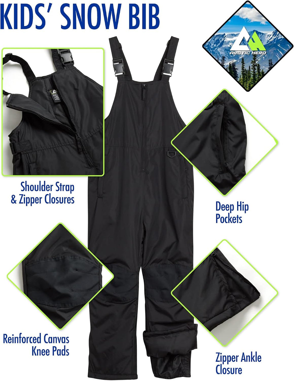 Kids Snow Bibs Waterproof Insulated Bib Overalls (2T-18) | Heavyweight Weatherproof Warmth, Adjustable Straps and