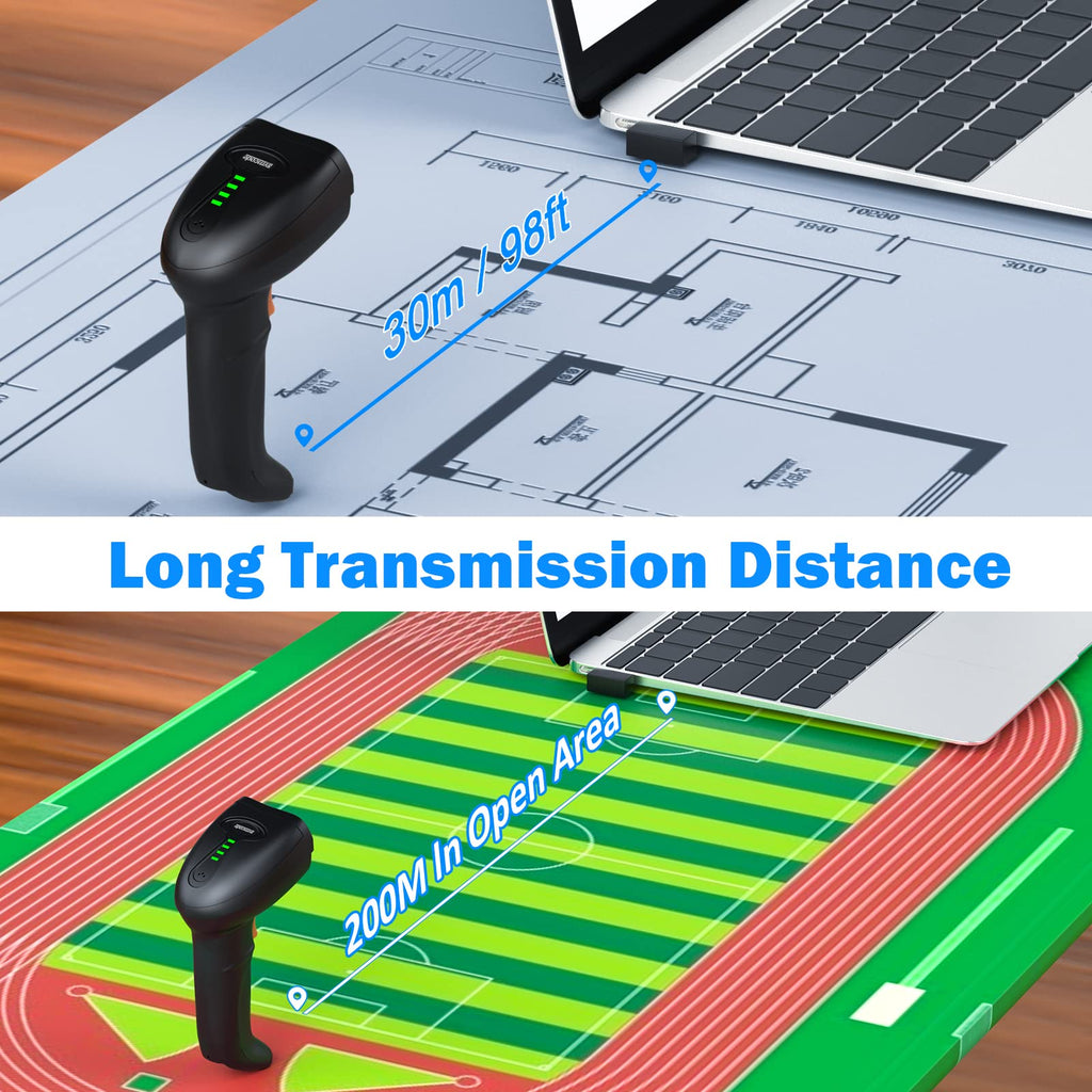 2D Wireless Barcode Scanner with Auto-Sensing Stand,Putting on Stand to Scan Automatically Sense Scanning Barcode