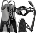 4-in-1 Snorkeling Gear for Adult Men Women with Travel Mesh Bag | Anti-Fog Panoramic Mask Set, Adjustable Fins & Dry