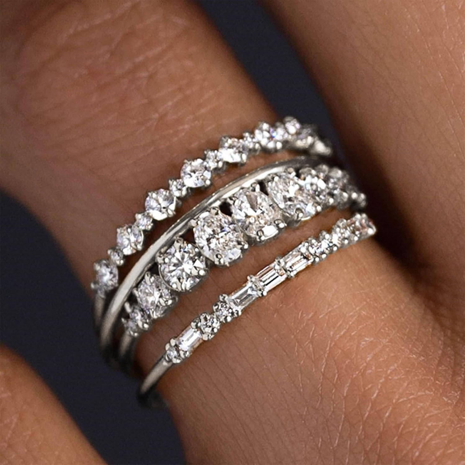 Dainty Silver Rings Set Size 6-10 Silver Wedding Band Women Fashion Stackable Rings Wedding Jewelry