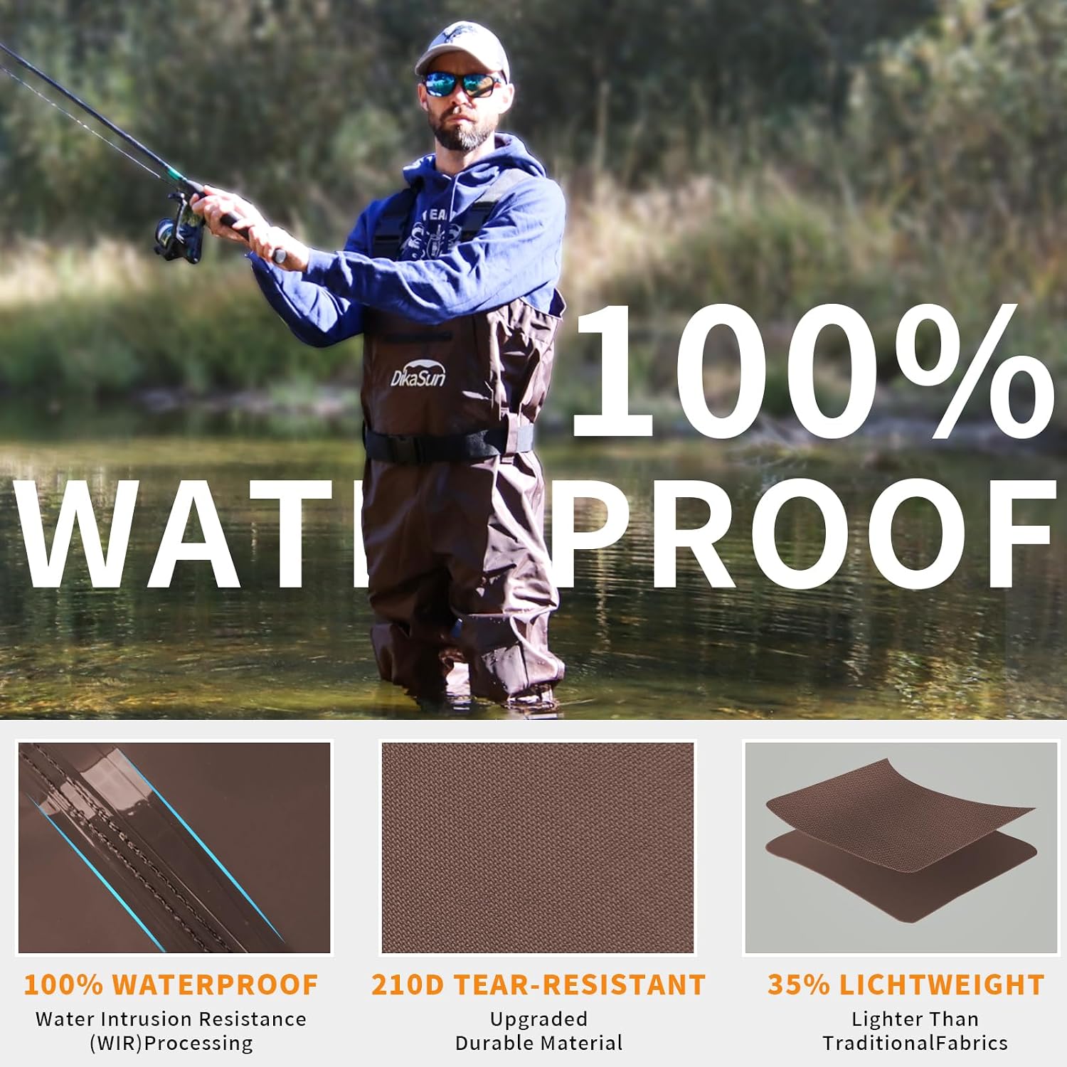 Fishing Waders for Men & Women, Waterproof 2-Ply Nylon/PVC Chest Wader with Boots for Outdoor Sizes 4-13 Bootfoot