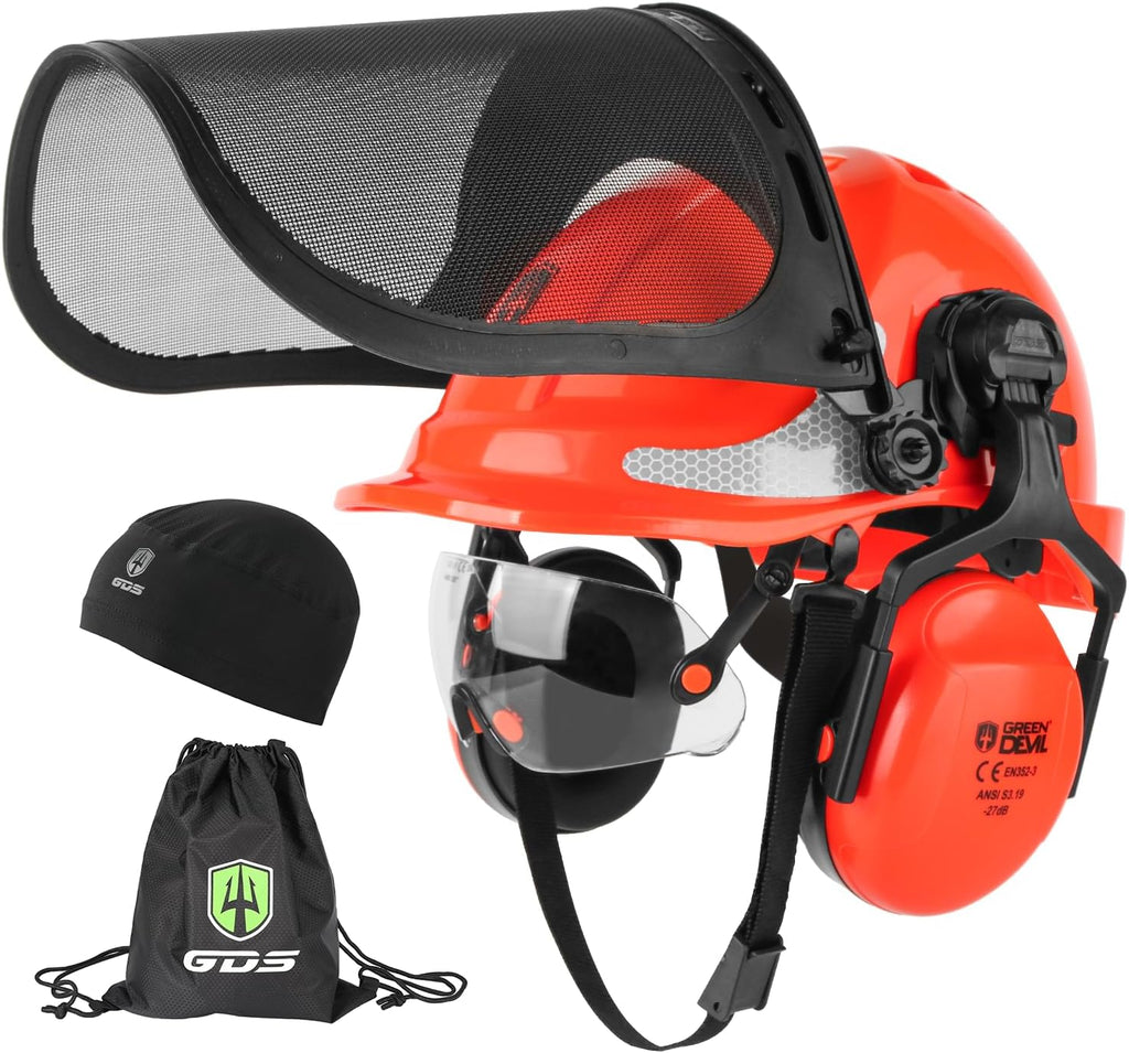 Chainsaw Safety Protective Helmet Forestry Helmet with Build-in Visor Mesh Face Shield Ear Muffs 4 in 1 Ideal for