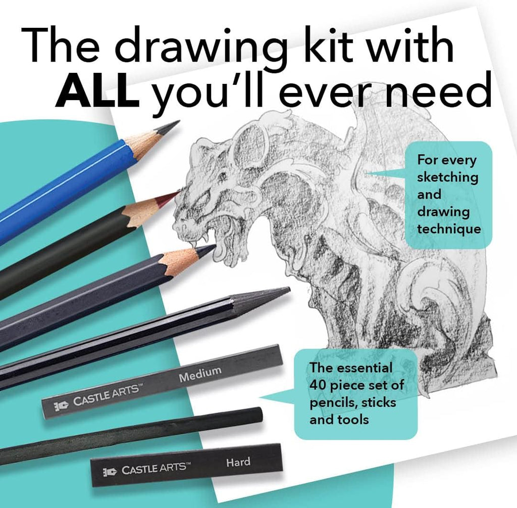 40 Piece Premium Drawing and Sketching Set with Tutorial | for Artists, Professionals or Beginners | Pencils