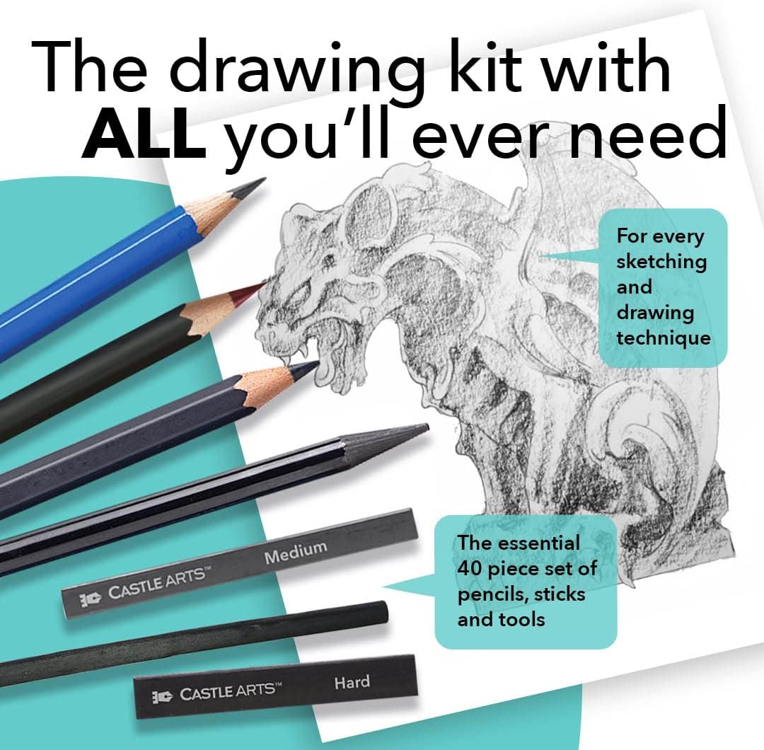 40 Piece Premium Drawing and Sketching Set with Tutorial | for Artists, Professionals or Beginners | Pencils