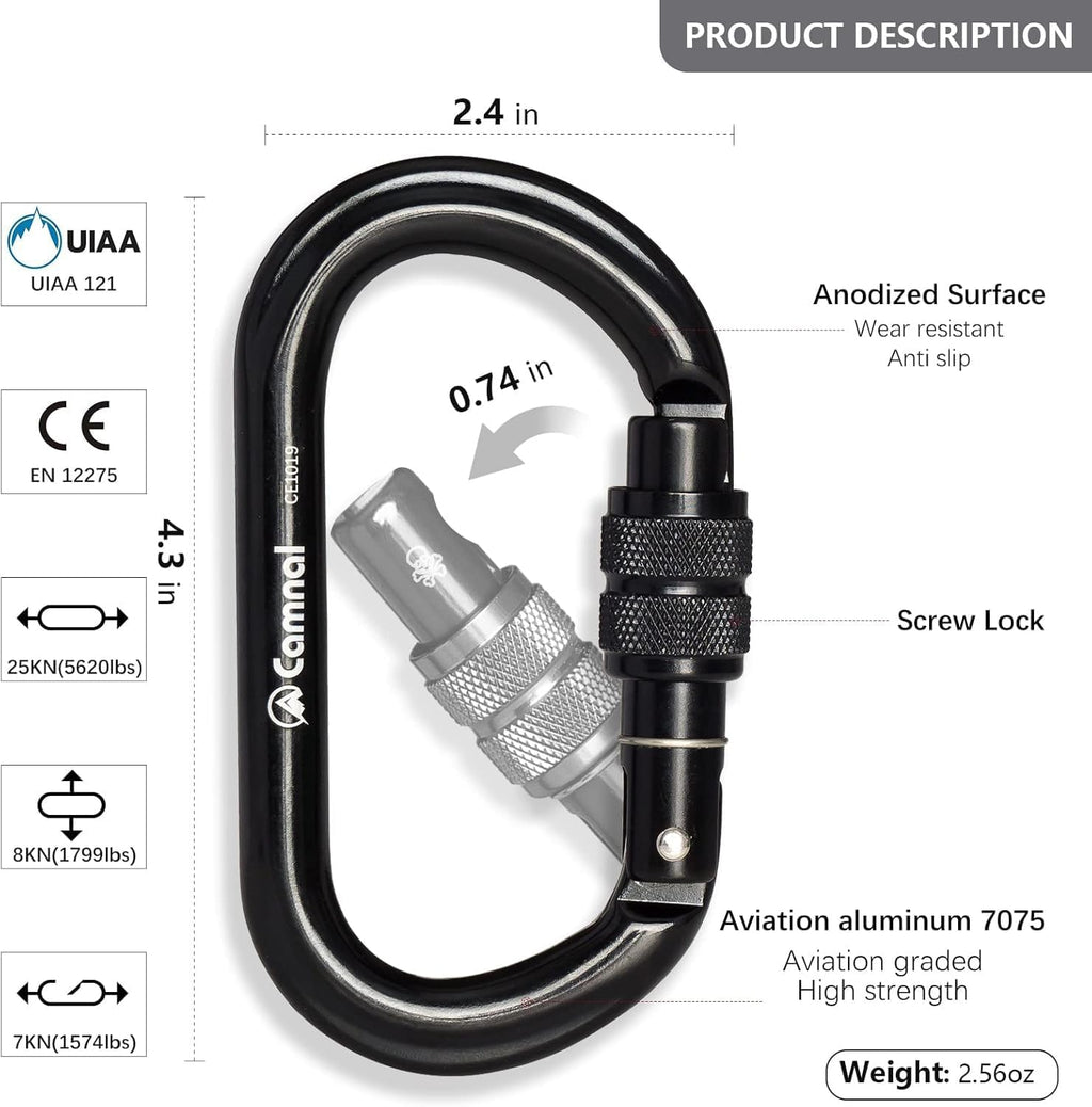 Heavy Duty Carabiner, 25kn(About 5620 lbs) Oval Carabiner Clip O-Shape Rock Climbing Carabiner Lightweight Caribeener