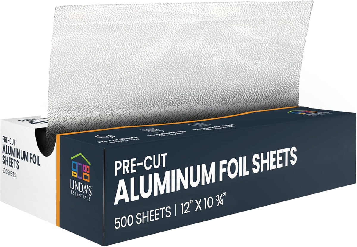 Pre-Cut Aluminum Foil Sheets 500 Count - Foil Sheets For Food, 12” x 10.75”, Easy Dispense Packaging, Premium Pop Up