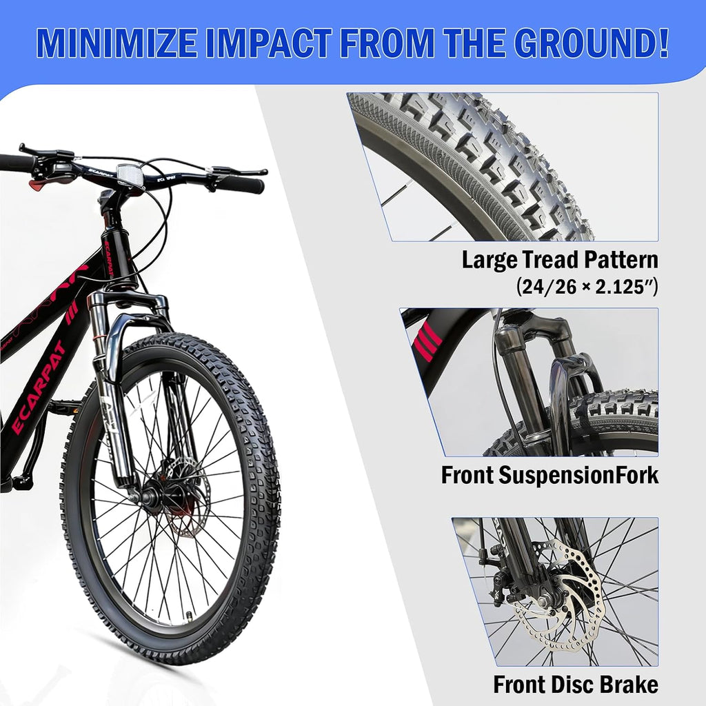 Hardtail Mountain Bike, 26 Inch Wheels Outdoor Cycling Bike, 7-Speed Trigger Shifter, Knobby Mountain Tires