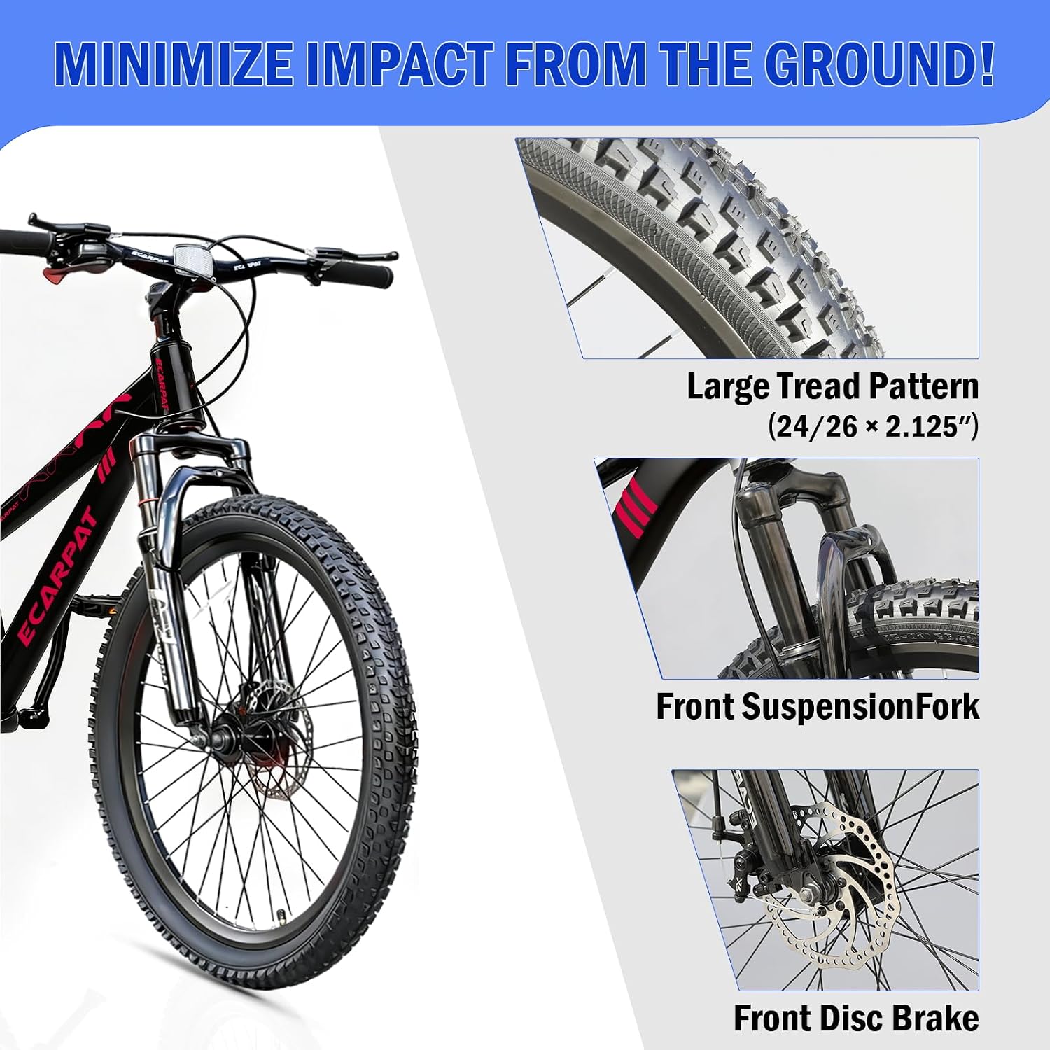Hardtail Mountain Bike, 26 Inch Wheels Outdoor Cycling Bike, 7-Speed Trigger Shifter, Knobby Mountain Tires