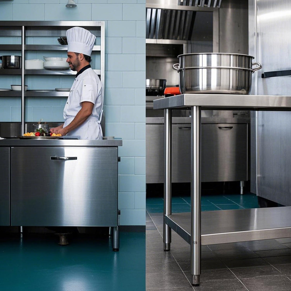 24x24 Stainless Steel Prep Work Table with Backsplash Knife Block
