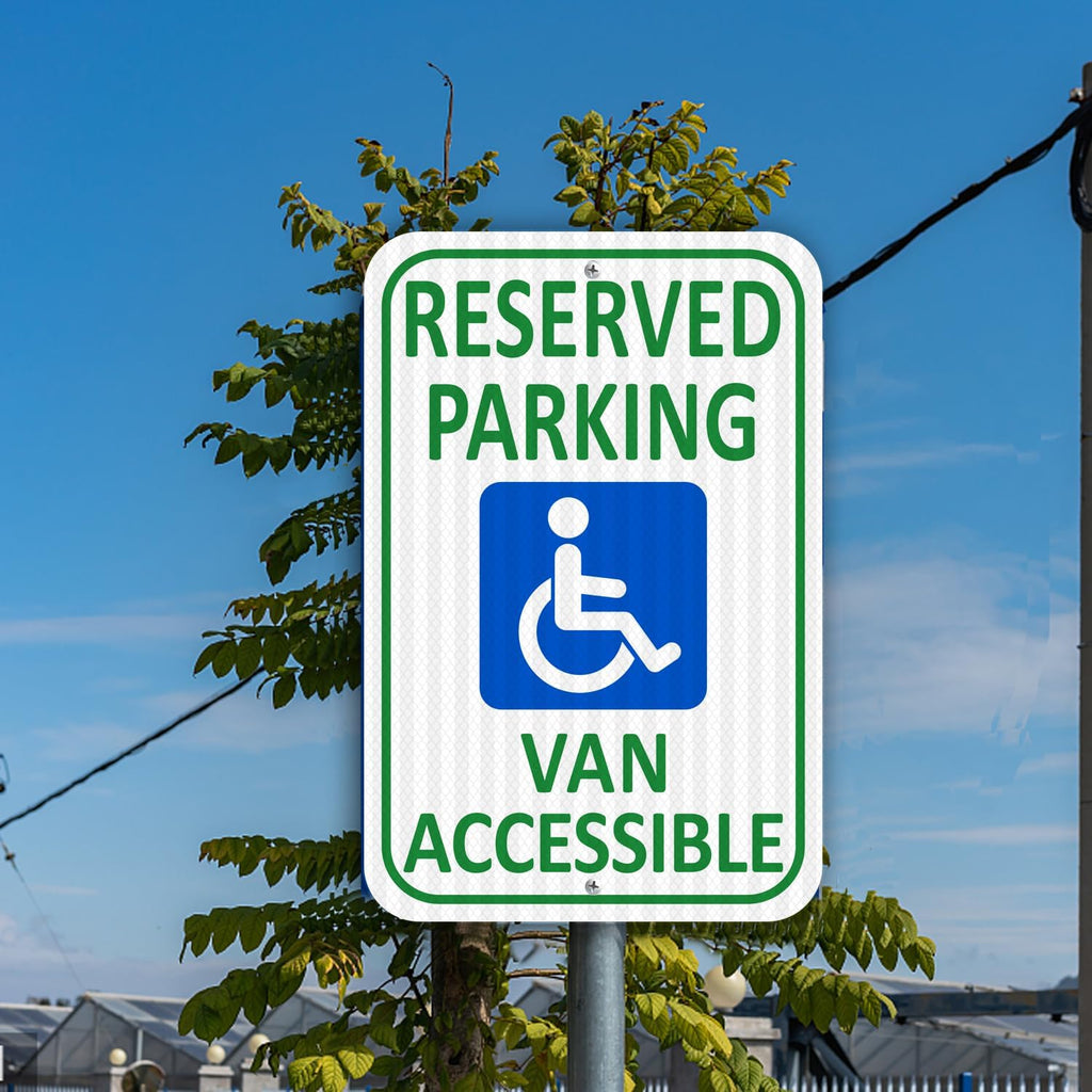 (2 Pack) Reflective Aluminum Reserved Parking Sign, 18" x 12" Heavy-duty Handicap Van Accessible Sign, Durable Metal