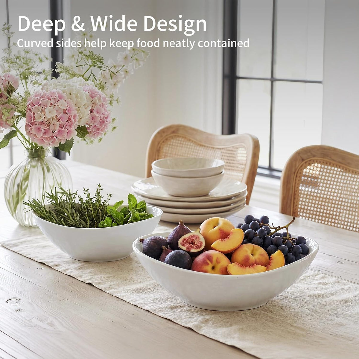 9" Serving Bowls for Wedding Decor, 36 OZ Porcelain Serving Dishes for Entertaining, Large Bowls Set for Soup Salad