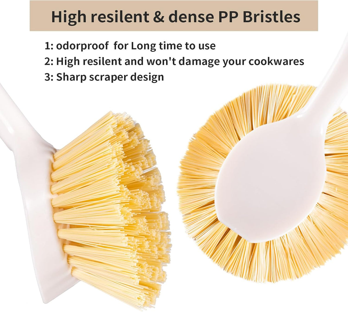 Kitchen Dish & Cast Iron Brush with Scraper, [2 Pack] Skillet Scrub Cleaner with Handle, Kitchen Cleaning Scrubber