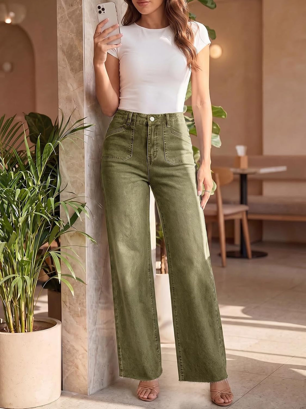 Womens Wide Leg High Waisted Jeans Stretchy Straight Denim Pants