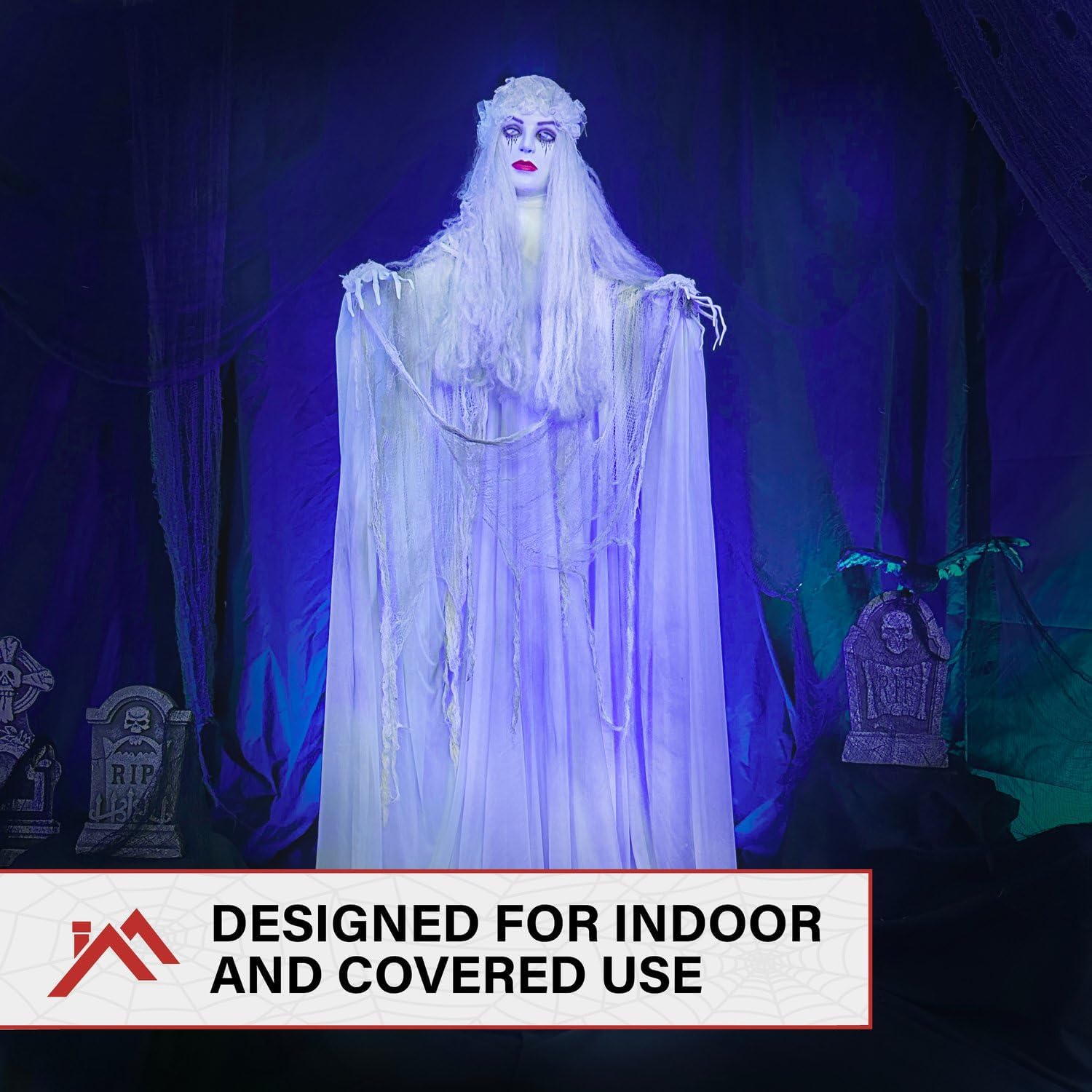 Life-Size 5.7-Ft Scary Ghost Bride, Halloween Animatronic with Touch Activated Lights and Sound, Battery Operated