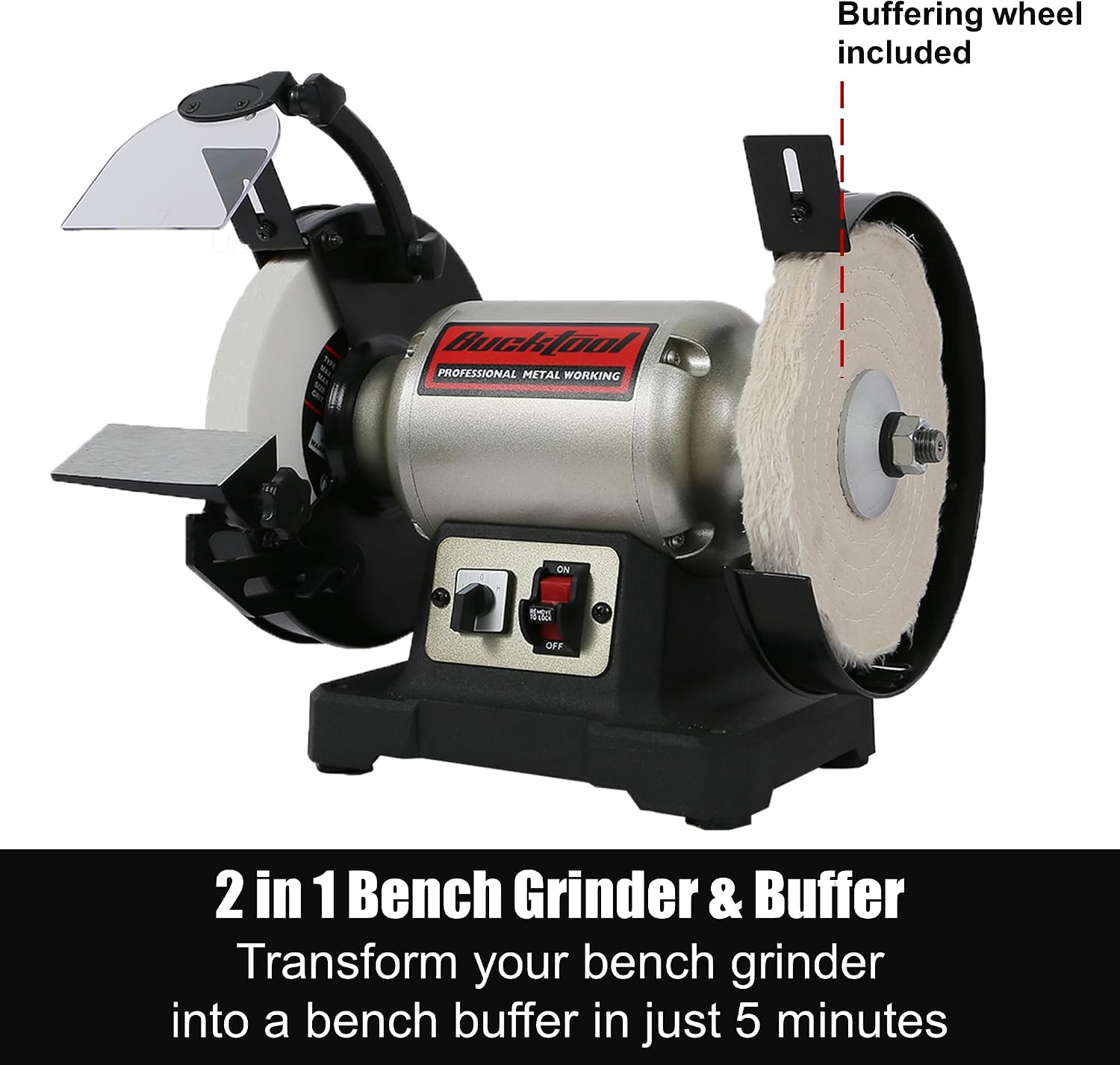 8" 1/2HP Dual Speed Bench Grinder Buffer Combo with Cast Iron Base | Low/High Speed Bench Grinder with