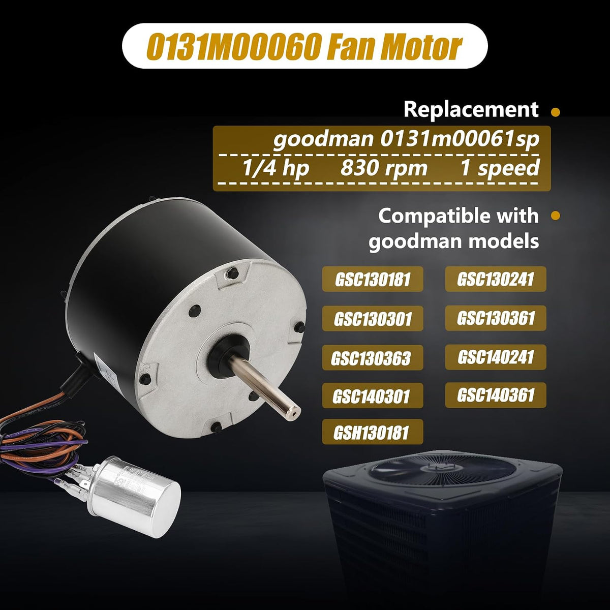 0131m00060SP Condenser Fan Motor, Replaces Goodman 0131M00060SP