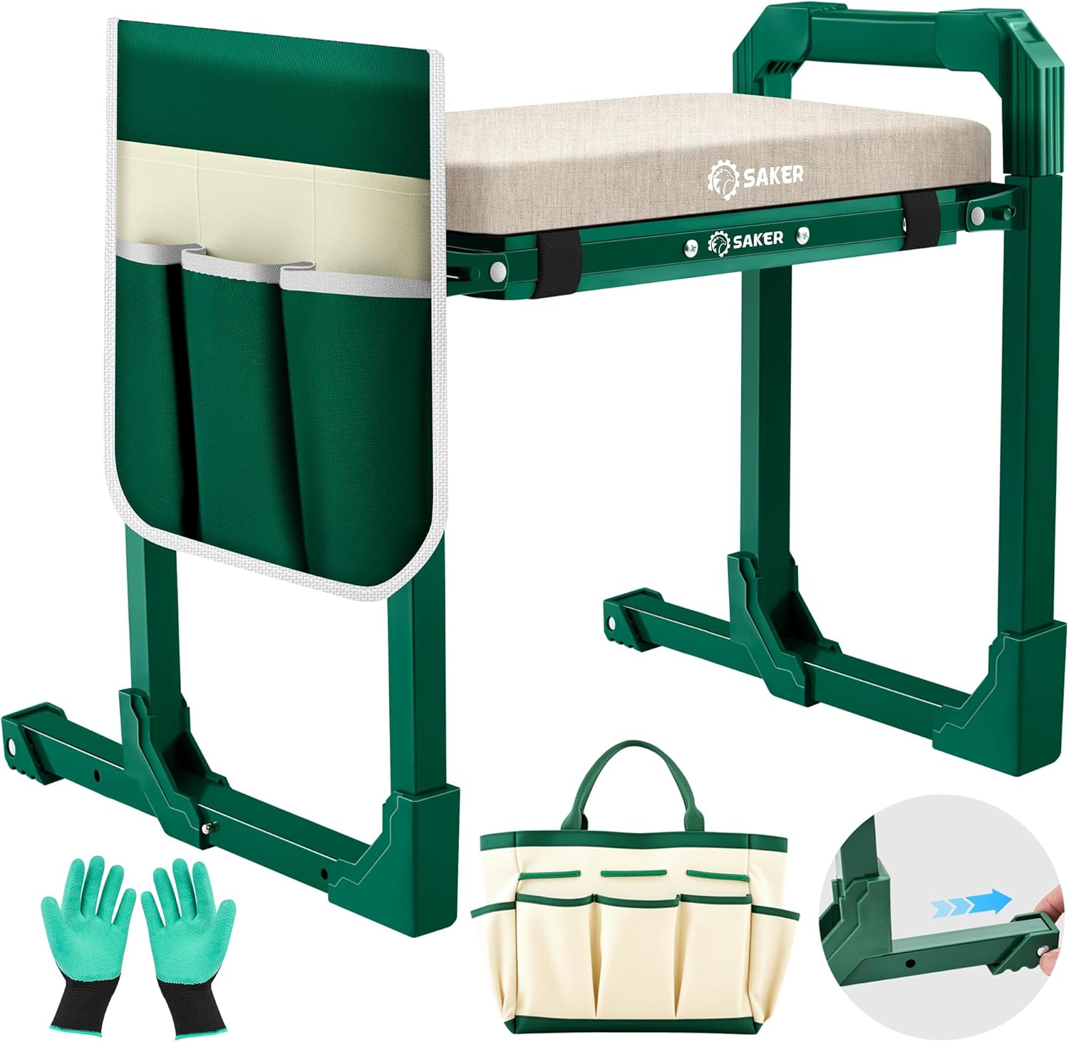 Garden Kneeler and Seat Foldable Gardening Stool with Extendable Legs & Thickened Pad, Tool/Storage Bag, Heavy Duty